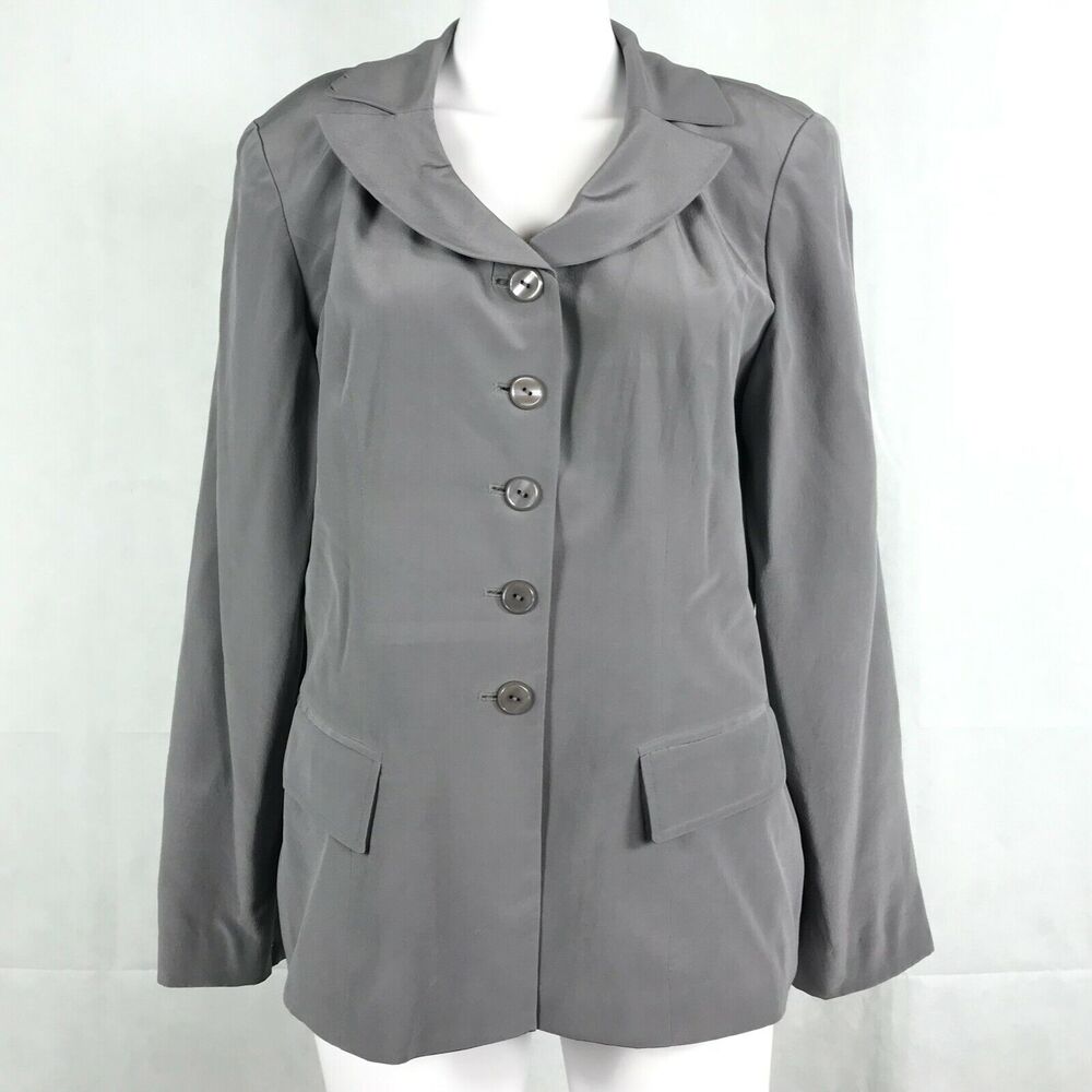 Patrick Collection Jacket Blazer Womens Sz 10 Gray 100% Silk Lightweight‎ Top